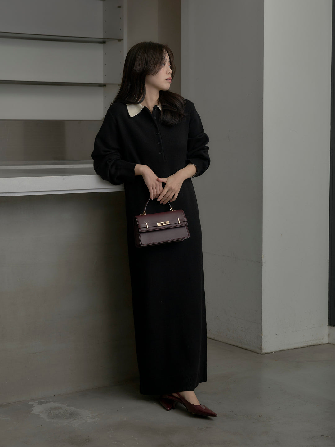 配色ポロニットワンピース