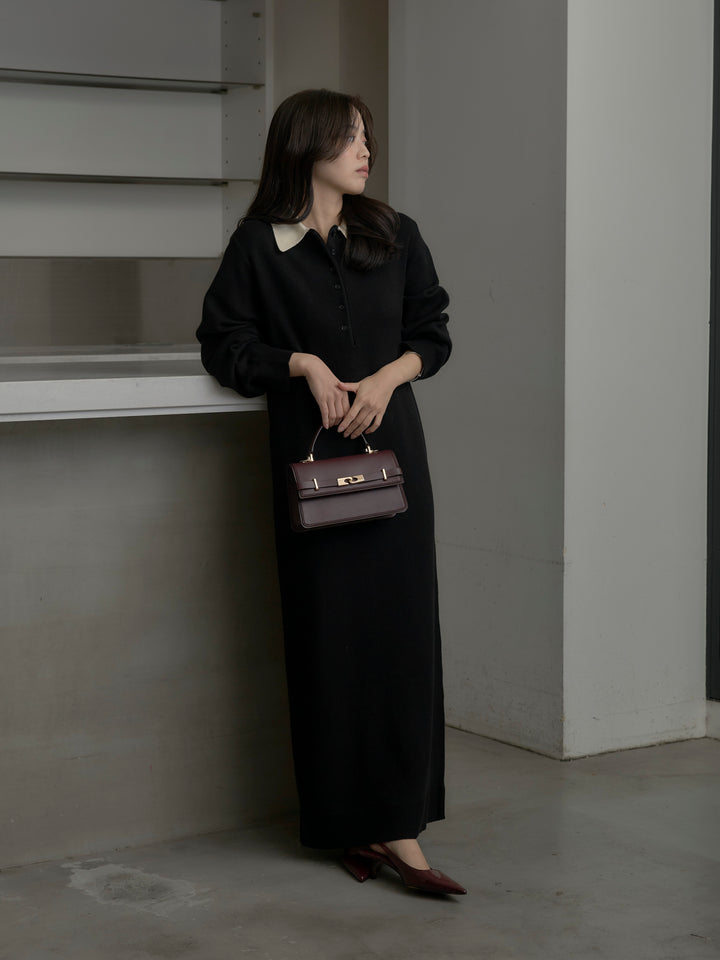 配色ポロニットワンピース