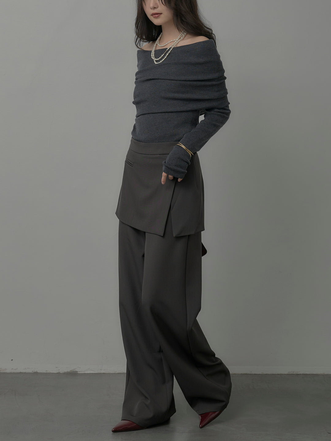 [予約]オフショルリブニットトップス