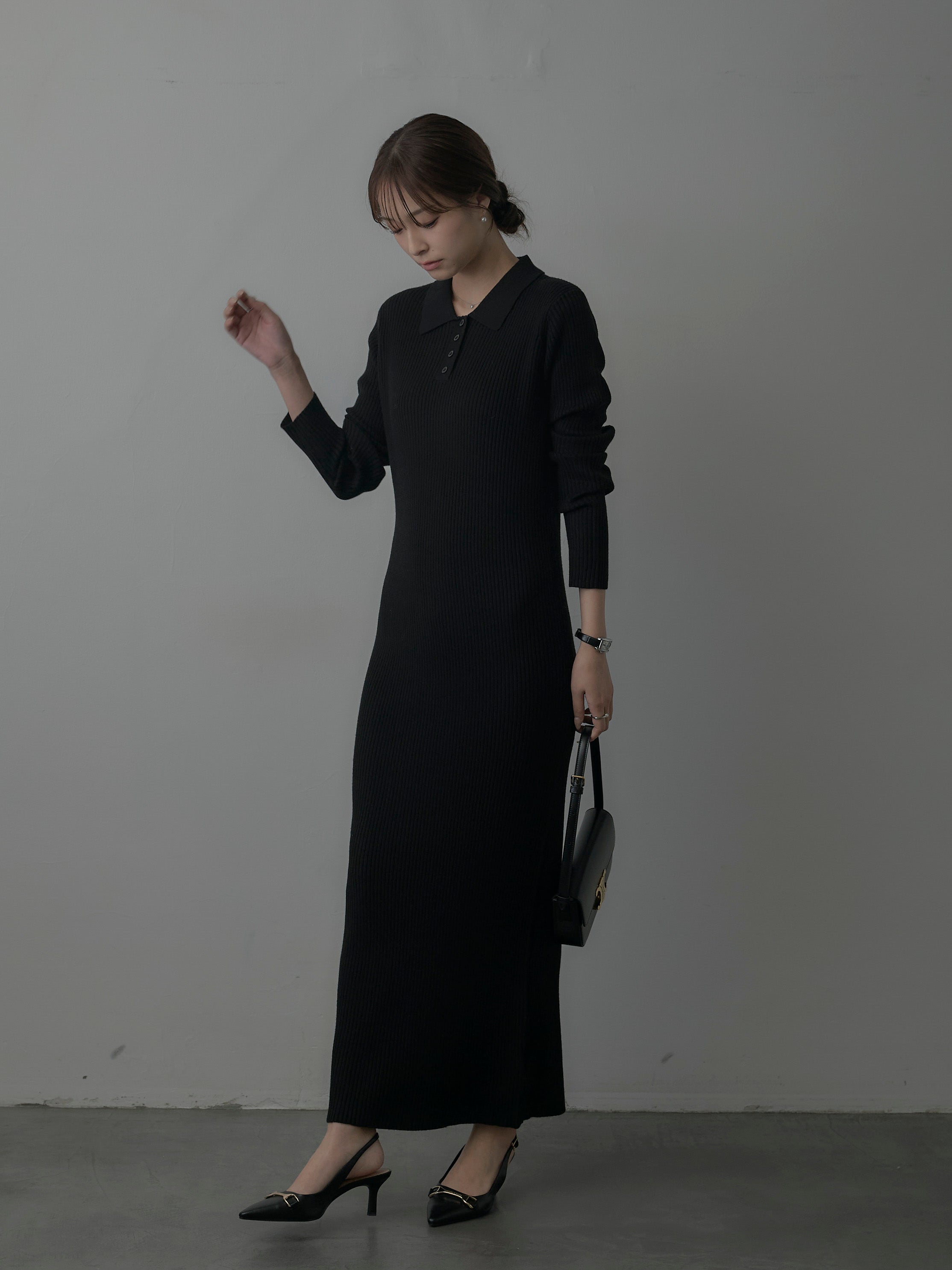ポロ襟リブニットワンピース – nairo