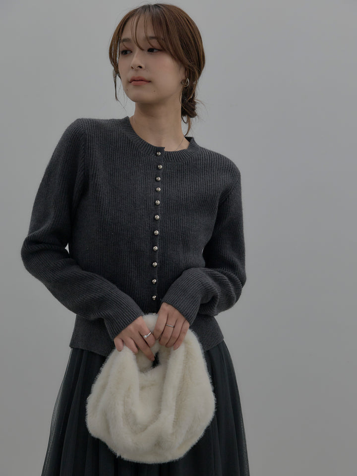 メタルボタンリブニットカーディガン