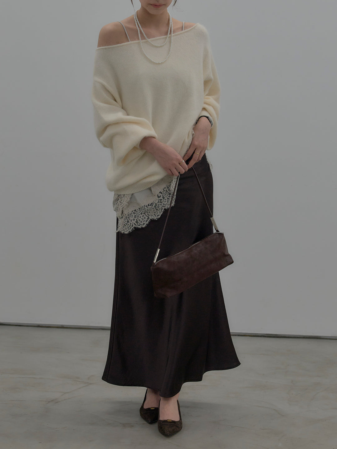 【SET】レースサテンキャミソール+ナローAラインサテンスカート(2set)