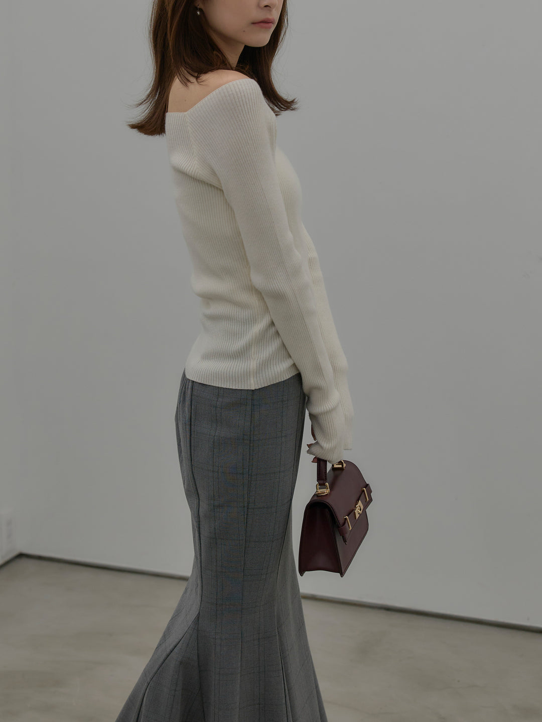 【SET】キルティングライナーウールミディアムコート+スクエアネックリブニット(2set)