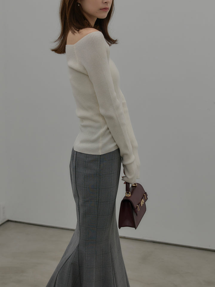 【SET】キルティングライナーウールミディアムコート+スクエアネックリブニット(2set)