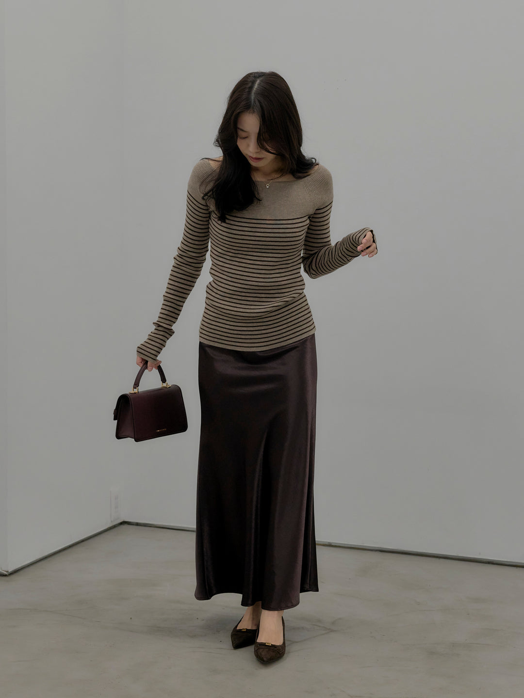 ハーフボーダーニットトップス