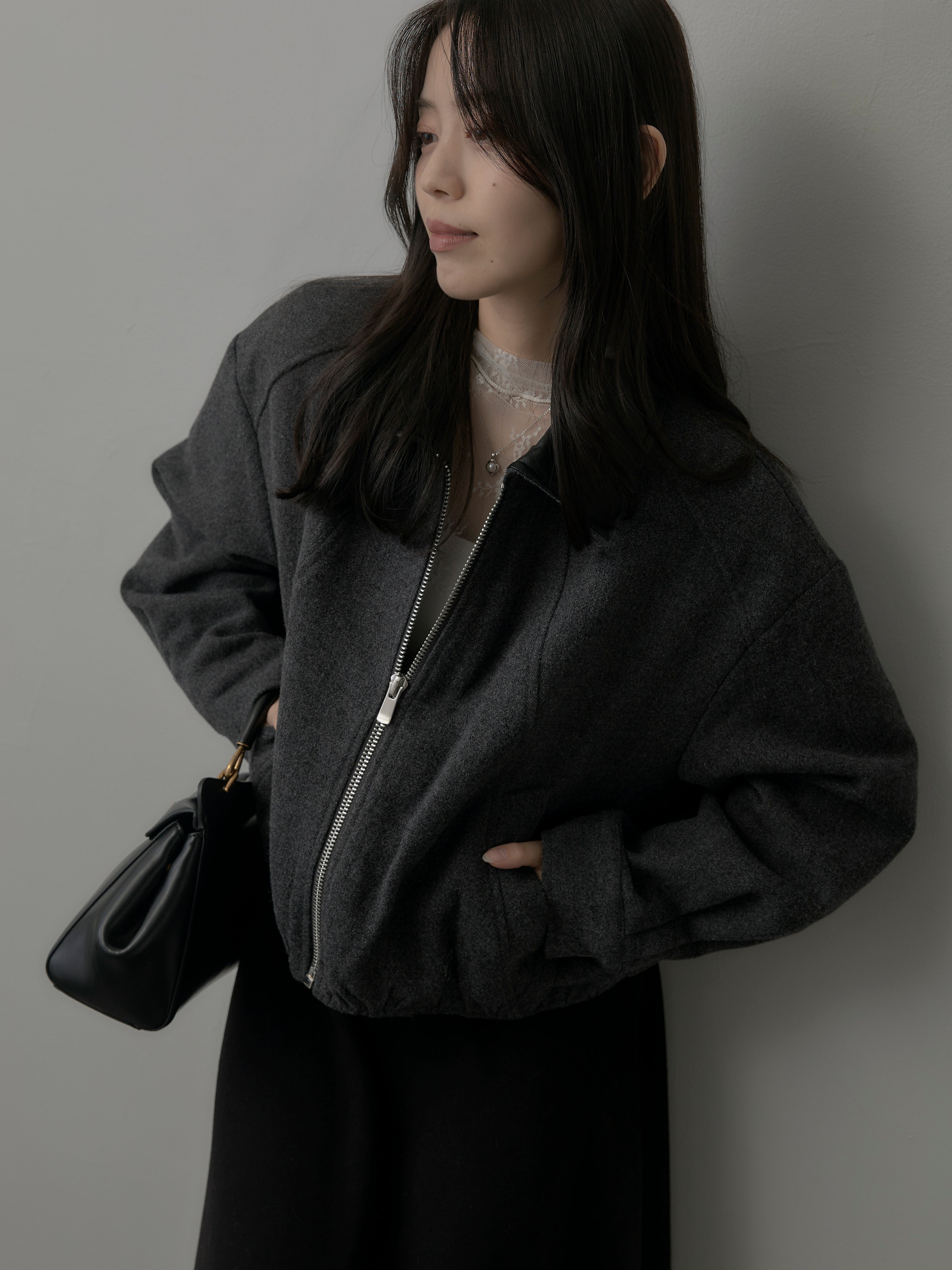 レザー襟ウール混ジップアウター – nairo