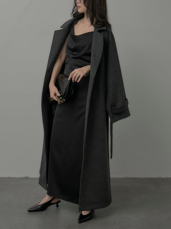 【SET】【Essential】ソフトウールリバートレンチコート+【Essential】サテンドレープキャミワンピ(2set)