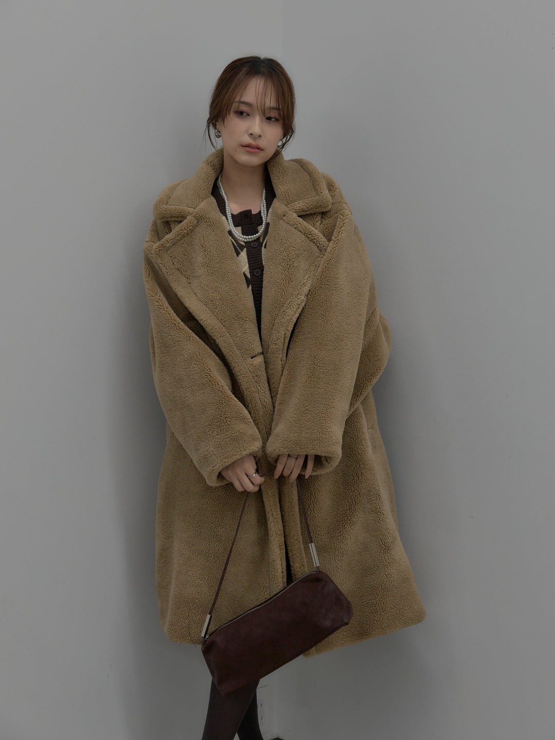 【SET】テディボアロングコート+ベロアバルーンミニスカート(インパン付き)(2set)