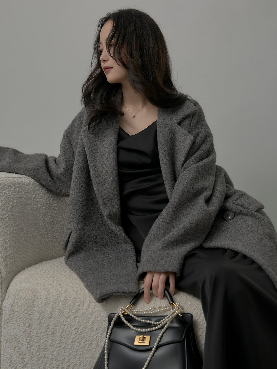 【SET】【Essential】オーバーサイズジャケットコート+【Essential】サテンドレープキャミワンピ(2set)