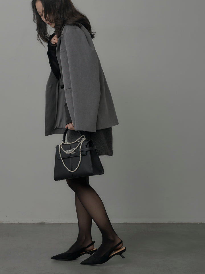 【SET】【Essential】ボックスシルエットテーラードジャケット+ケープ付きオーバーサテンシャツ+【Essential】ウールタッチミニスカート(3set)