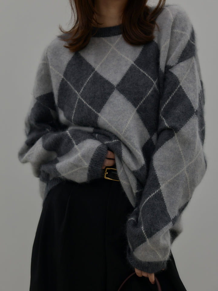 【premium touch】アーガイル柄ニットプルオーバー
