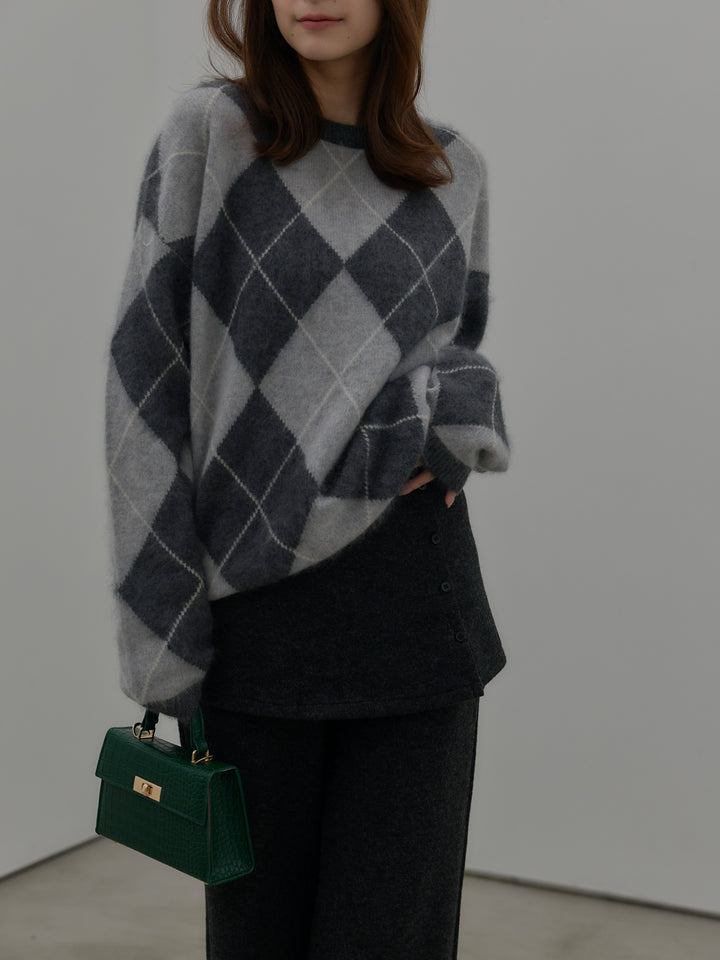 【premium touch】アーガイル柄ニットプルオーバー