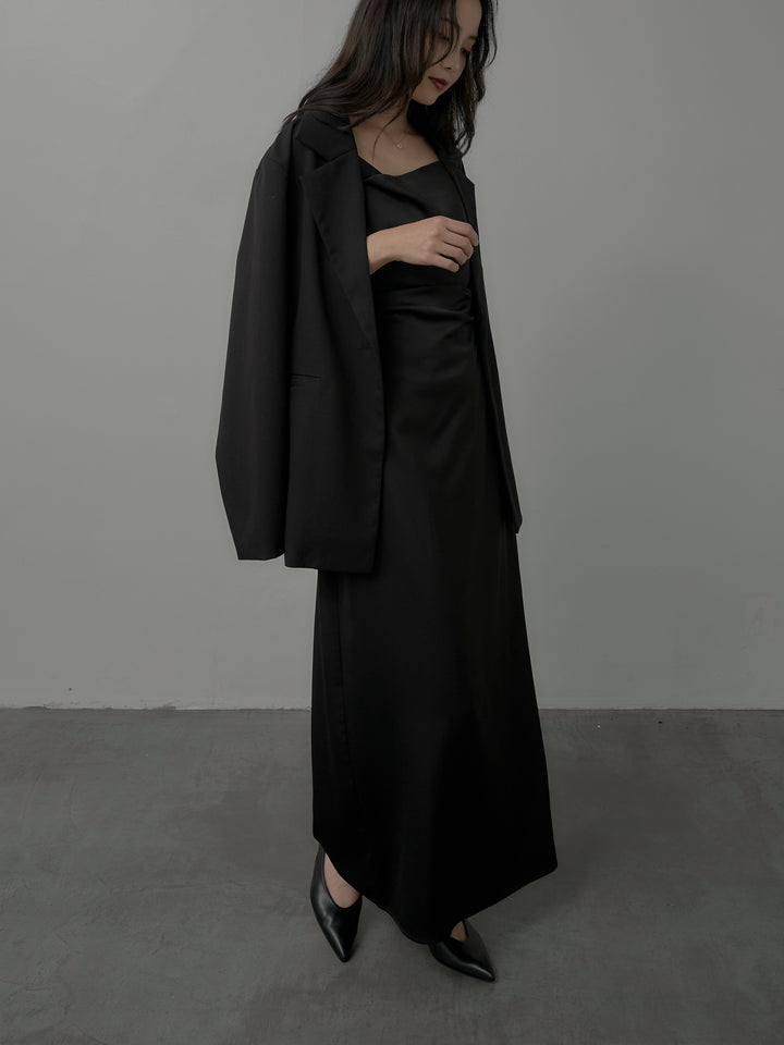 【SET】【Essential】ボックスシルエットテーラードジャケット+【Essential】サテンドレープキャミワンピ(2set)