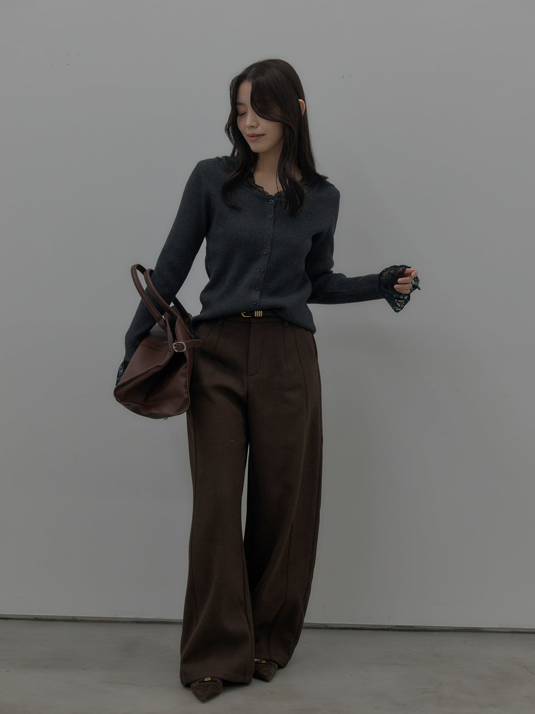 裏起毛デザインワイドパンツ