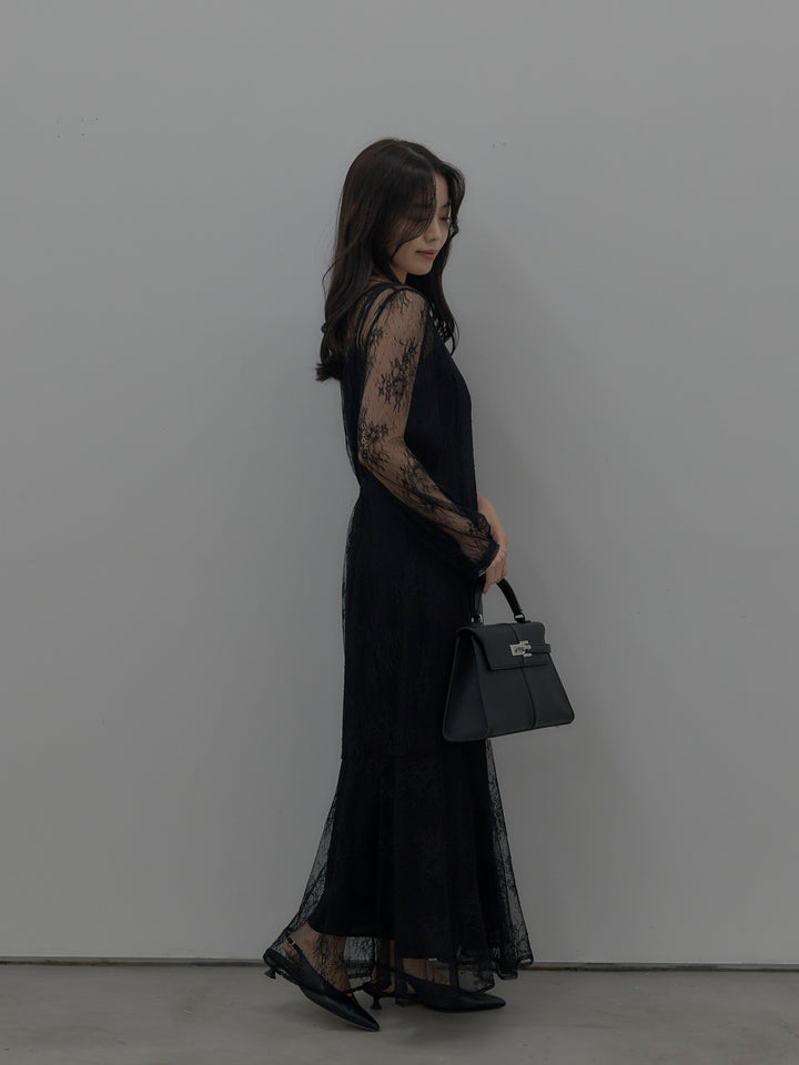 【essential】レディシルエットレースドレス