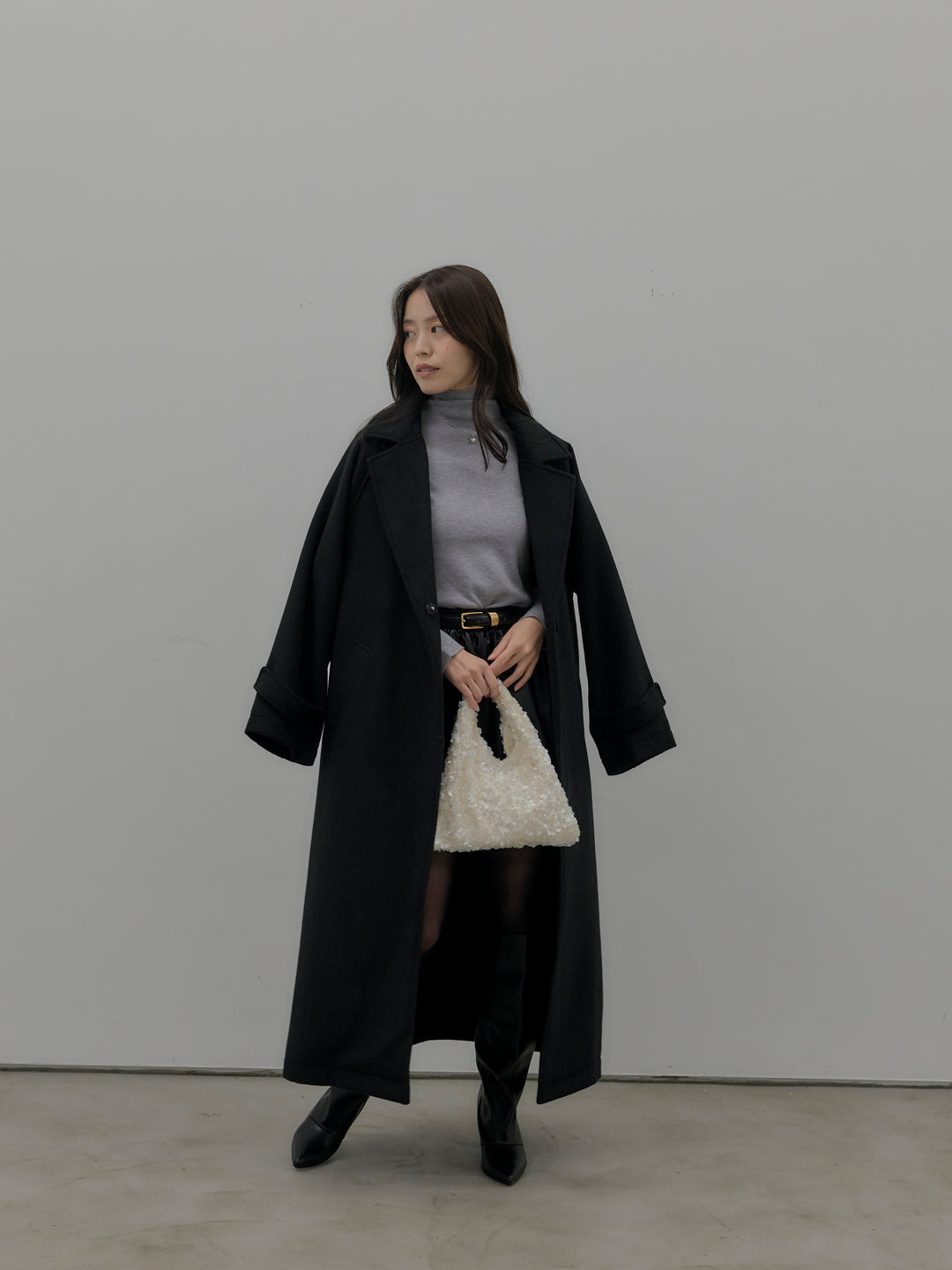 【SET】ベーシックリブタートルネック+ソフトレザーバルーンミニスカート(2set)