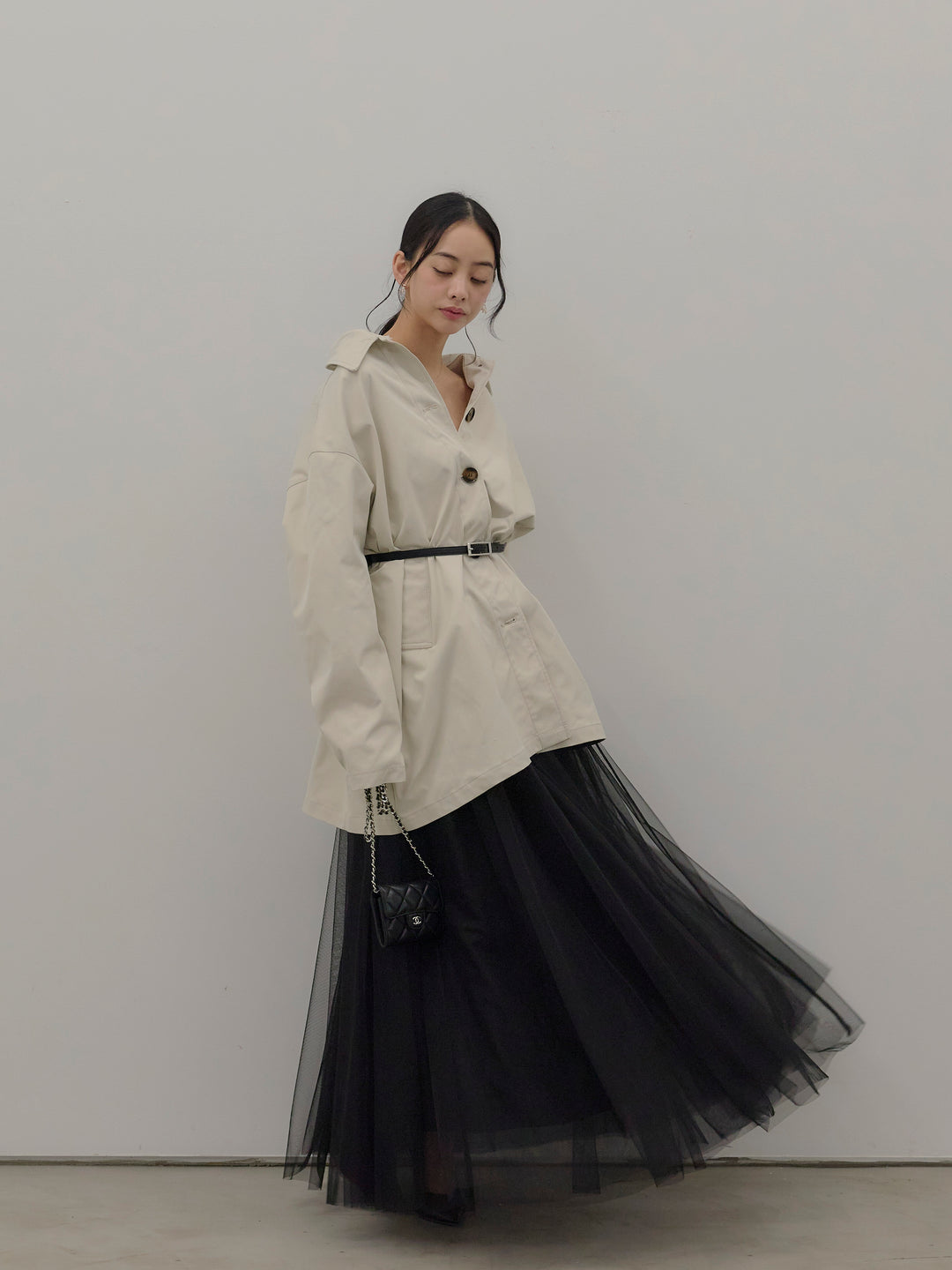 スカーフ付きステンカラーコート