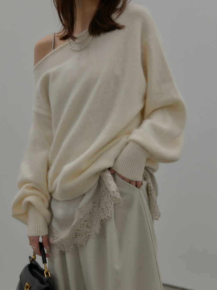 【SET】【premium touch】2wayショルダーニットプルオーバー+レースサテンキャミソール(2set)