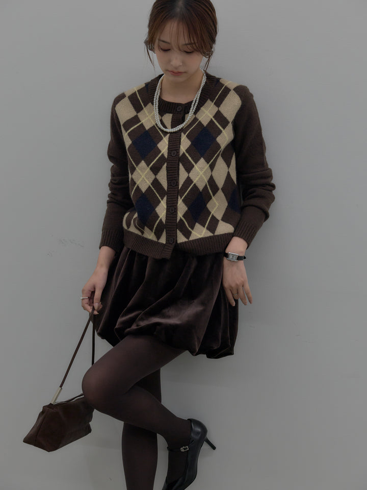アーガイル柄コンパクトニットカーディガン