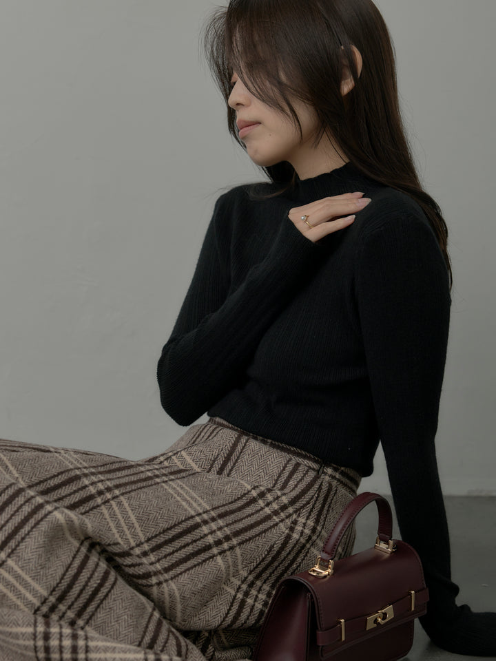 【SET】リブニットタートルネック+【Essential】クラシカルチェックウールタッチスカート(2set)