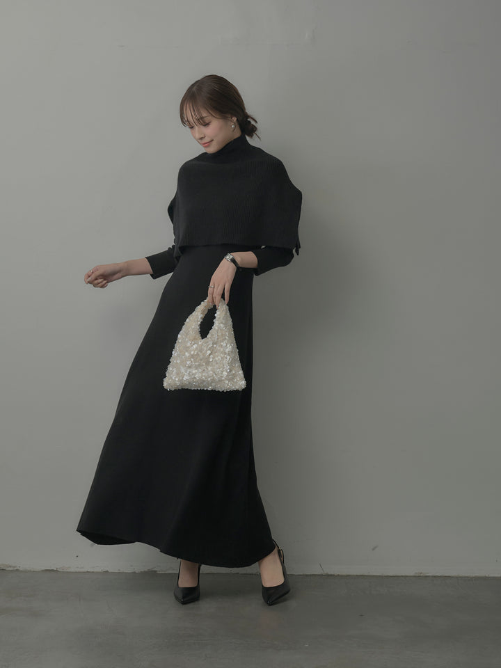 ケープ付きリブニットロングワンピース