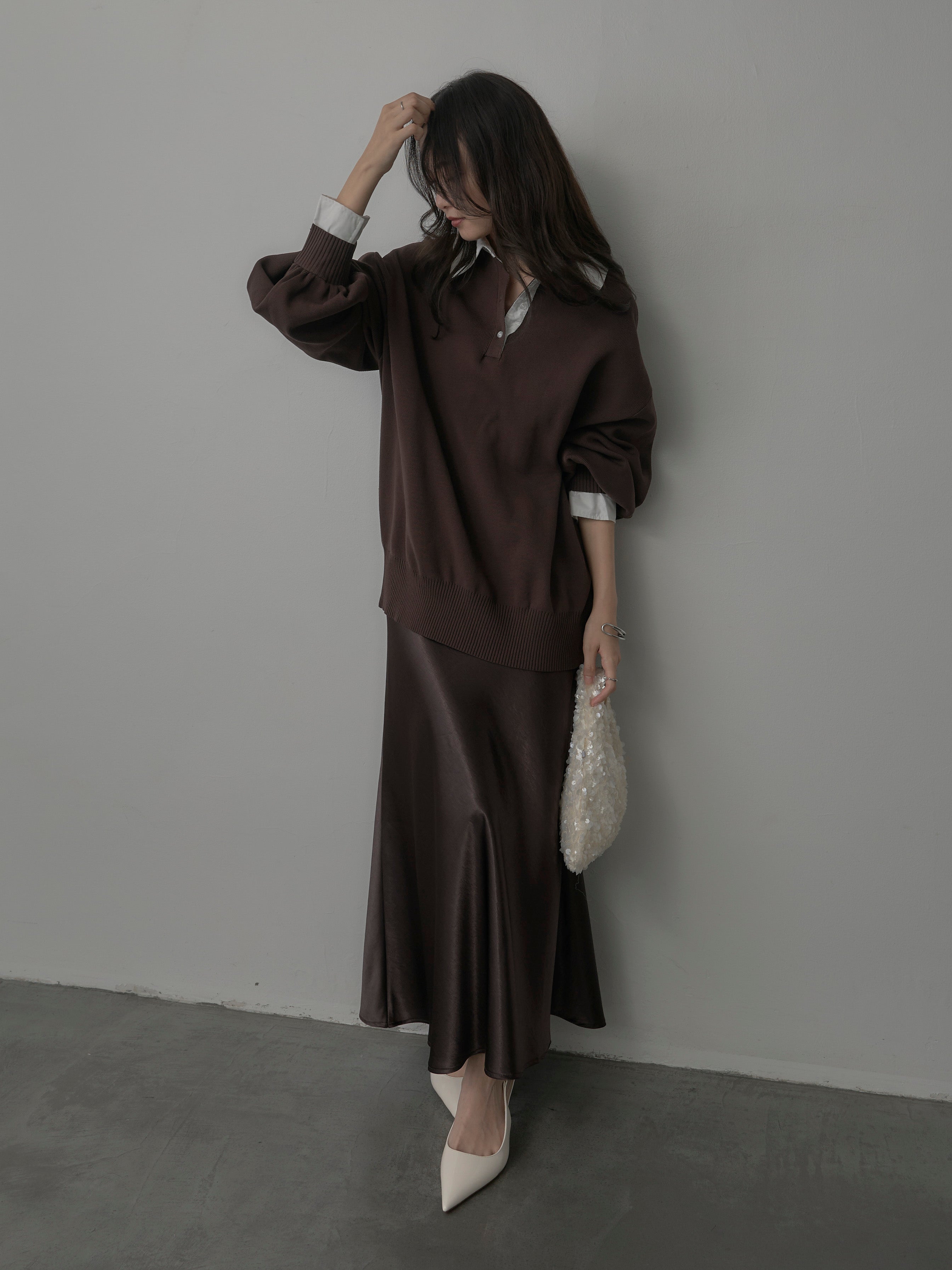 【新品】ナローAラインサテンスカート （ブラウン） ノーブル NOBLE 《追加》ナローAラインサテンスカート （ブラウン