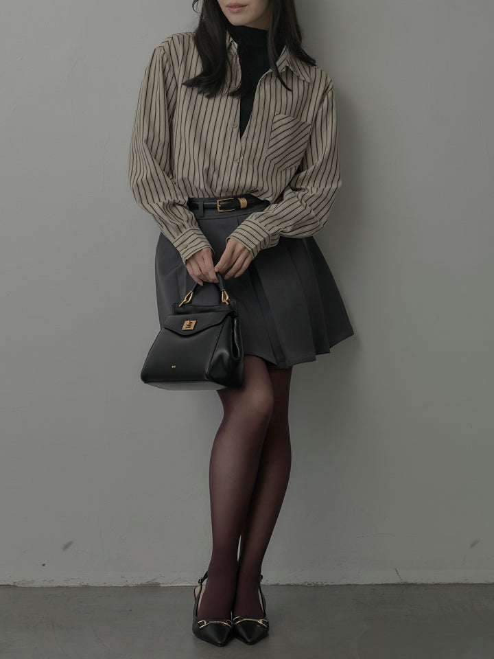 スエードタッチドッキングデザインストライプシャツ