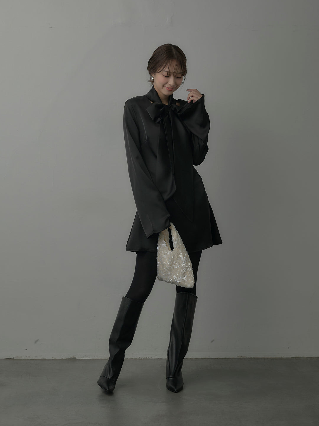 ボウタイサテンミニワンピース