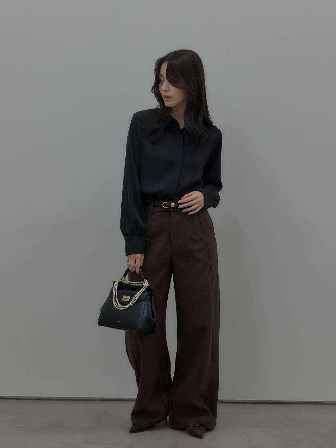 裏起毛デザインワイドパンツ