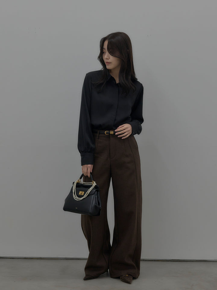 裏起毛デザインワイドパンツ