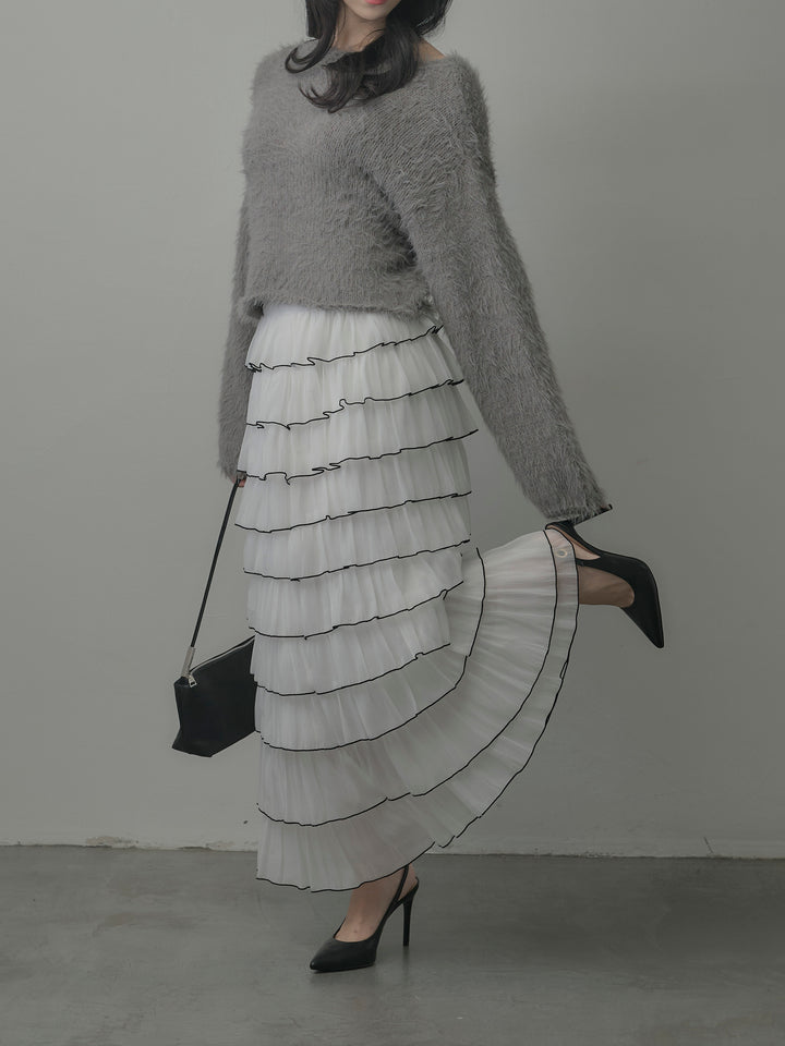 バイカラーフリルチュールスカート