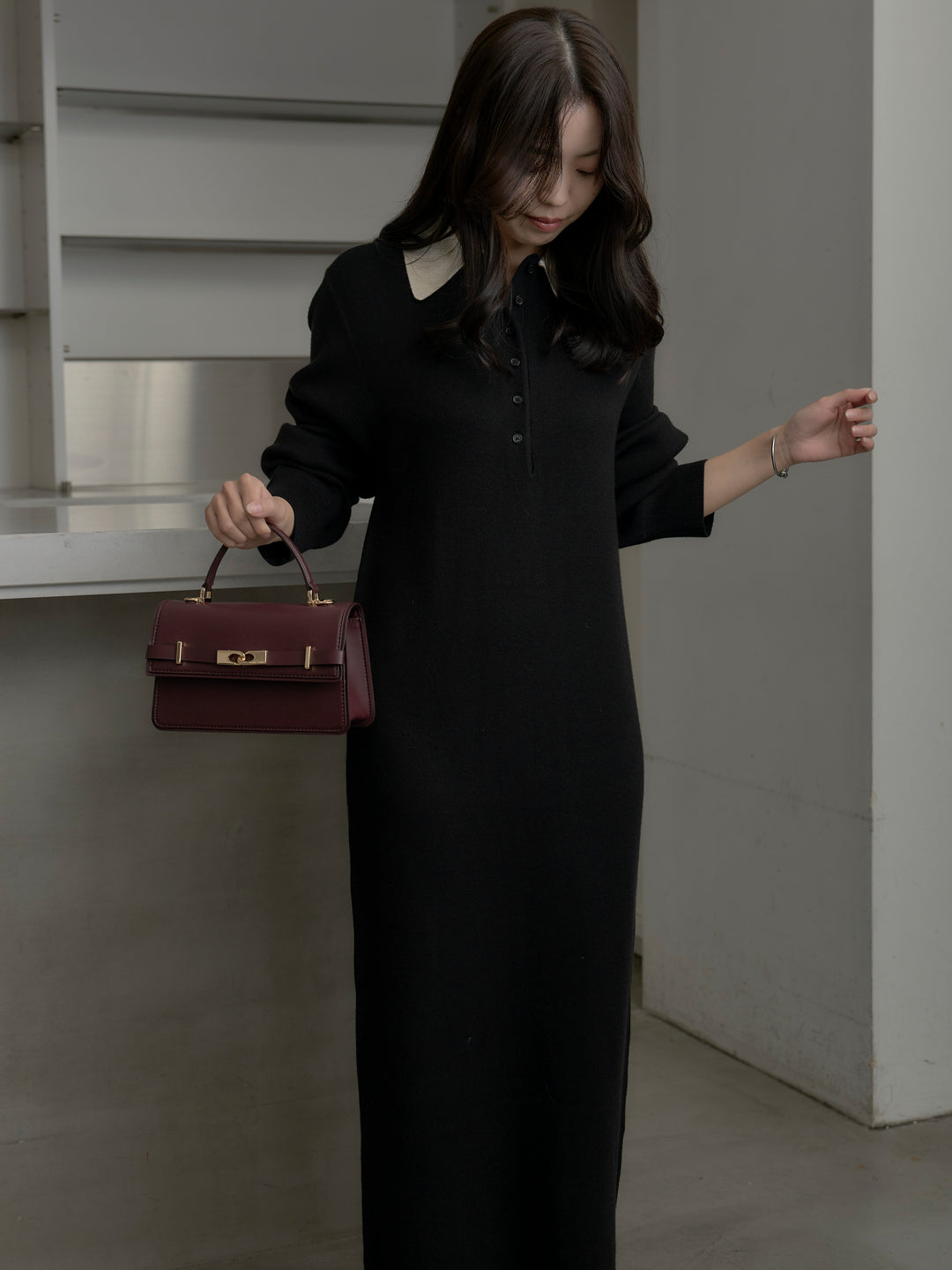 配色ポロニットワンピース