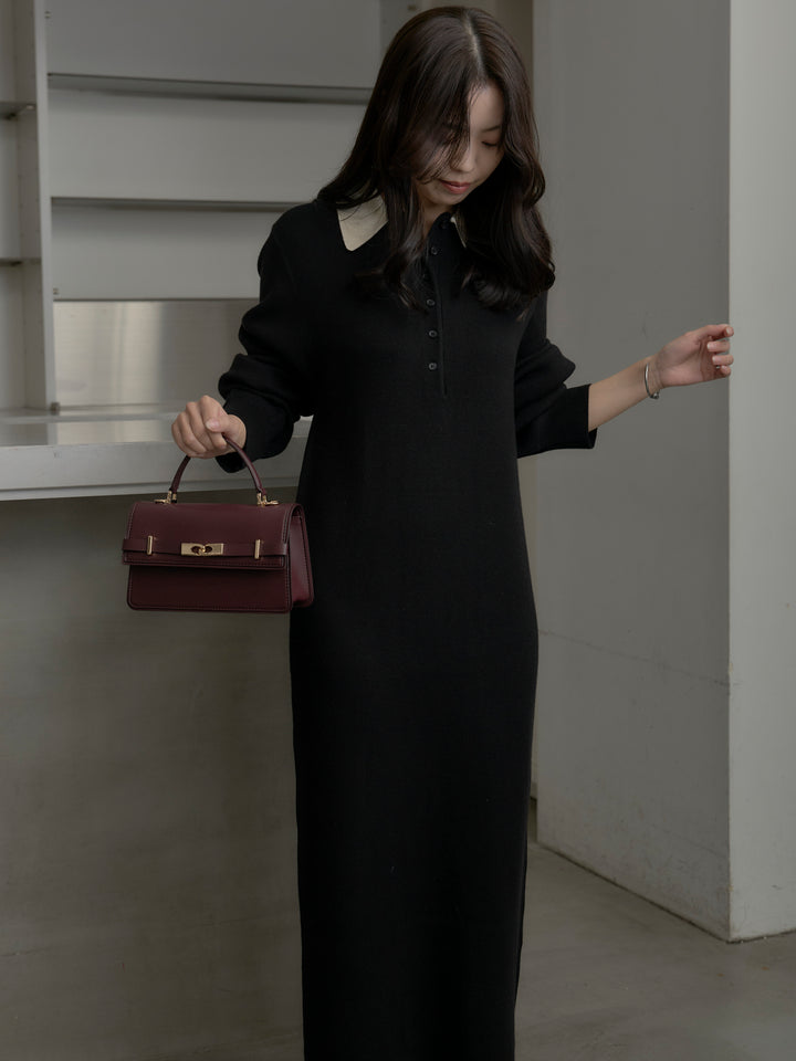 配色ポロニットワンピース