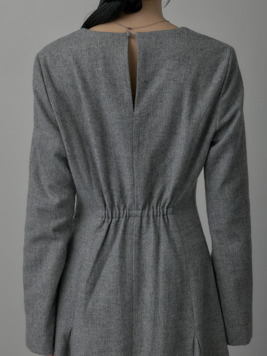 【Essential】2wayスリーブヘリンボーンフレアワンピース