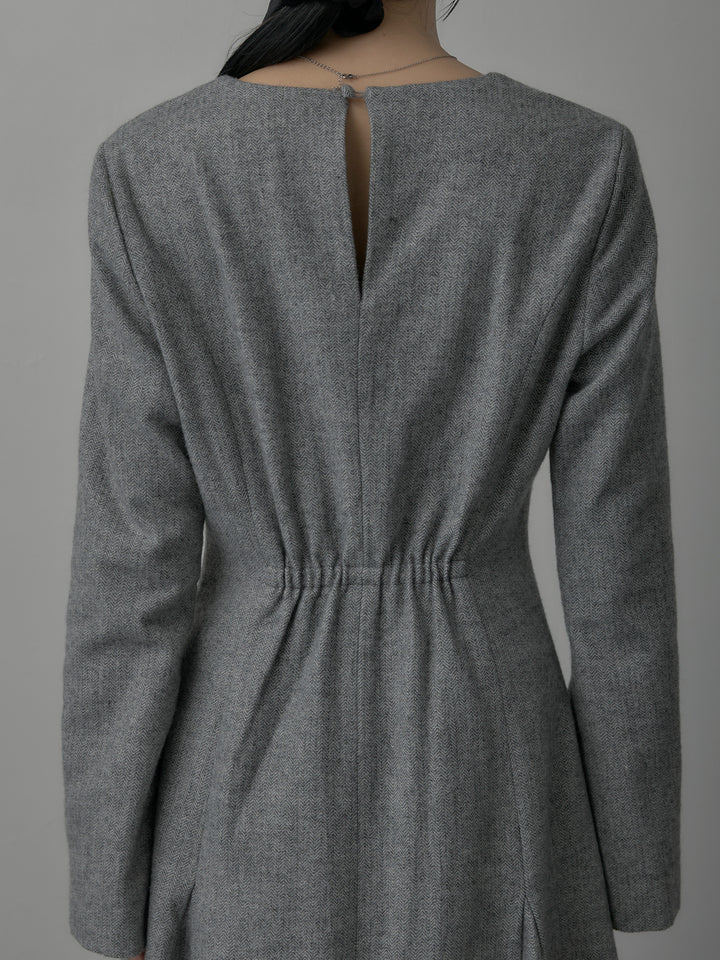 【Essential】2wayスリーブヘリンボーンフレアワンピース