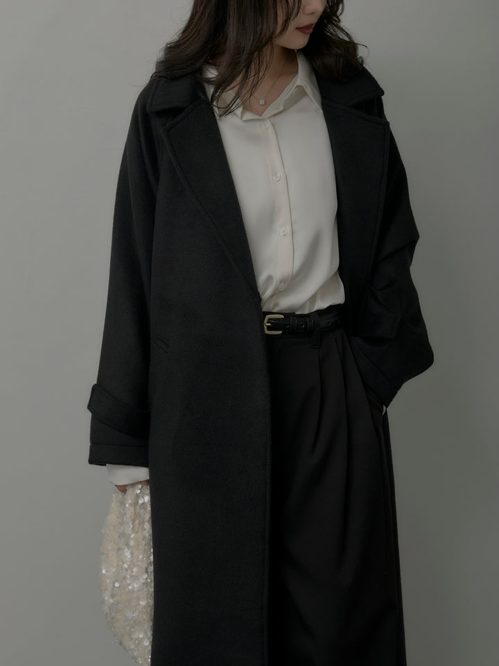 【SET】【Essential】ソフトウールリバートレンチコート+ケープ付きオーバーサテンシャツ+【Essential】３タックスラックス(3set)