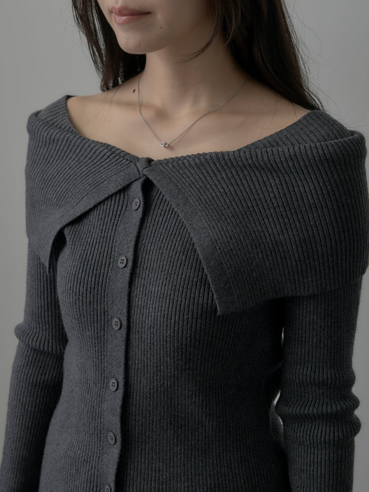 オフショルライクリブニットトップス