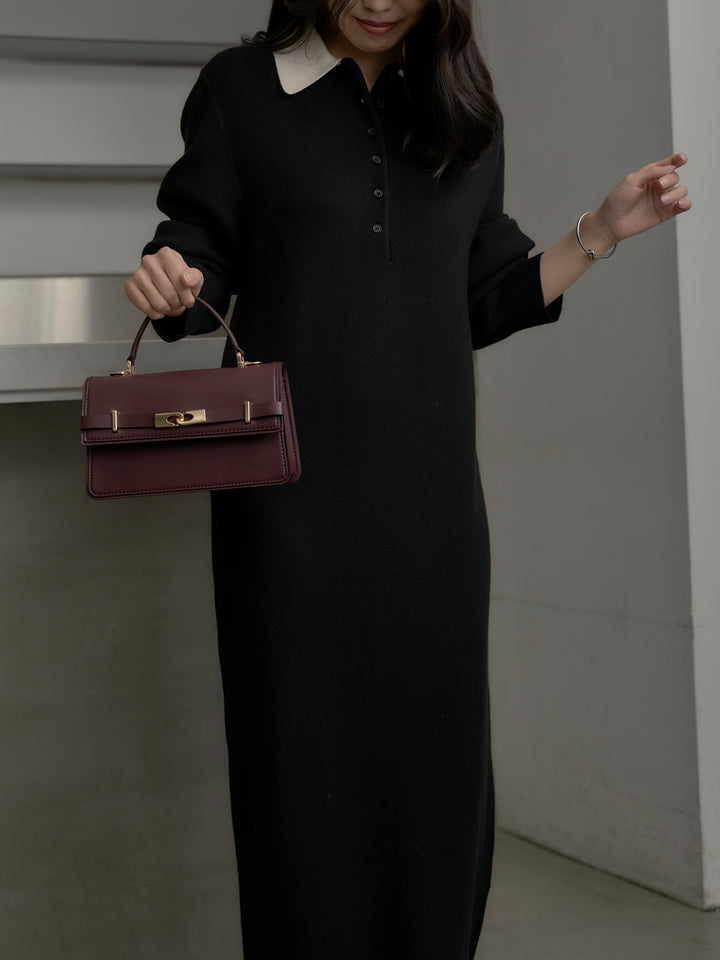 配色ポロニットワンピース