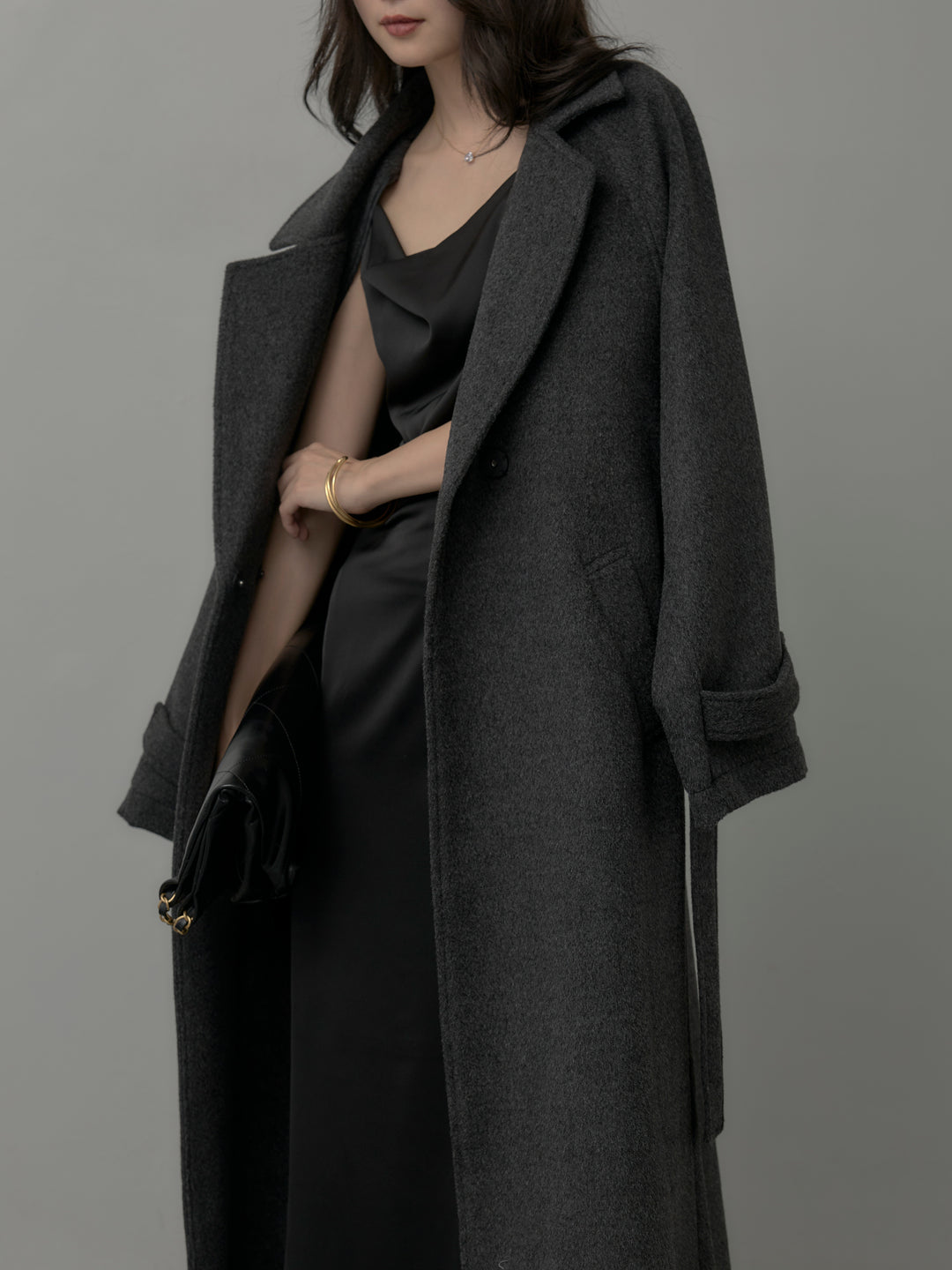 【SET】【Essential】ソフトウールリバートレンチコート+【Essential】サテンドレープキャミワンピ(2set)