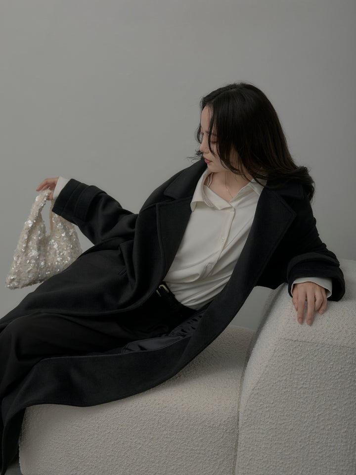 【SET】【Essential】ソフトウールリバートレンチコート+ケープ付きオーバーサテンシャツ+【Essential】３タックスラックス(3set)