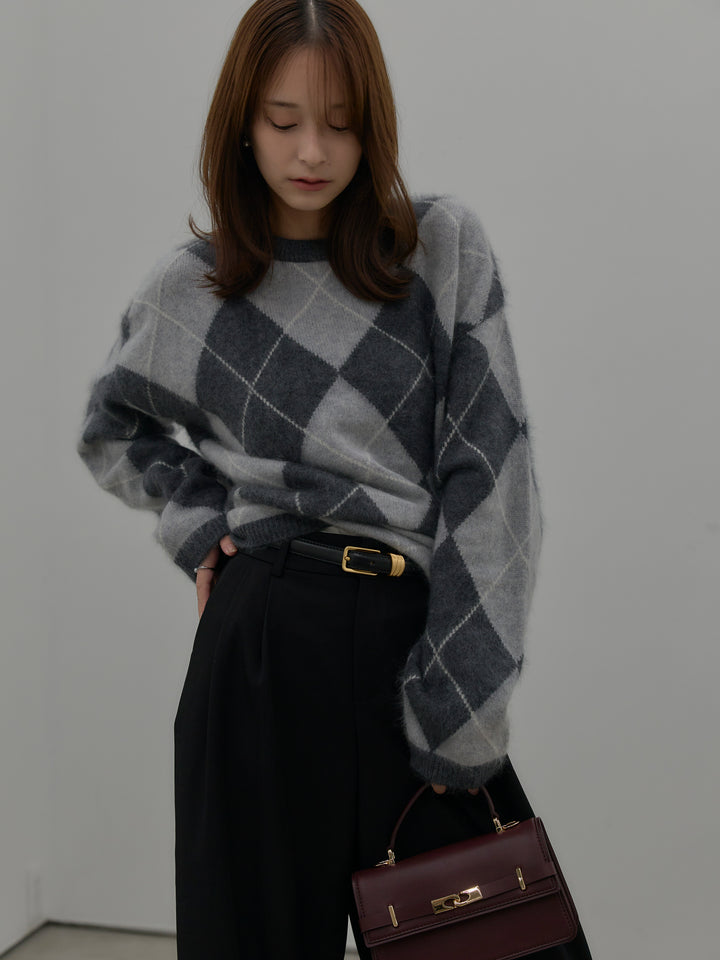 【premium touch】アーガイル柄ニットプルオーバー