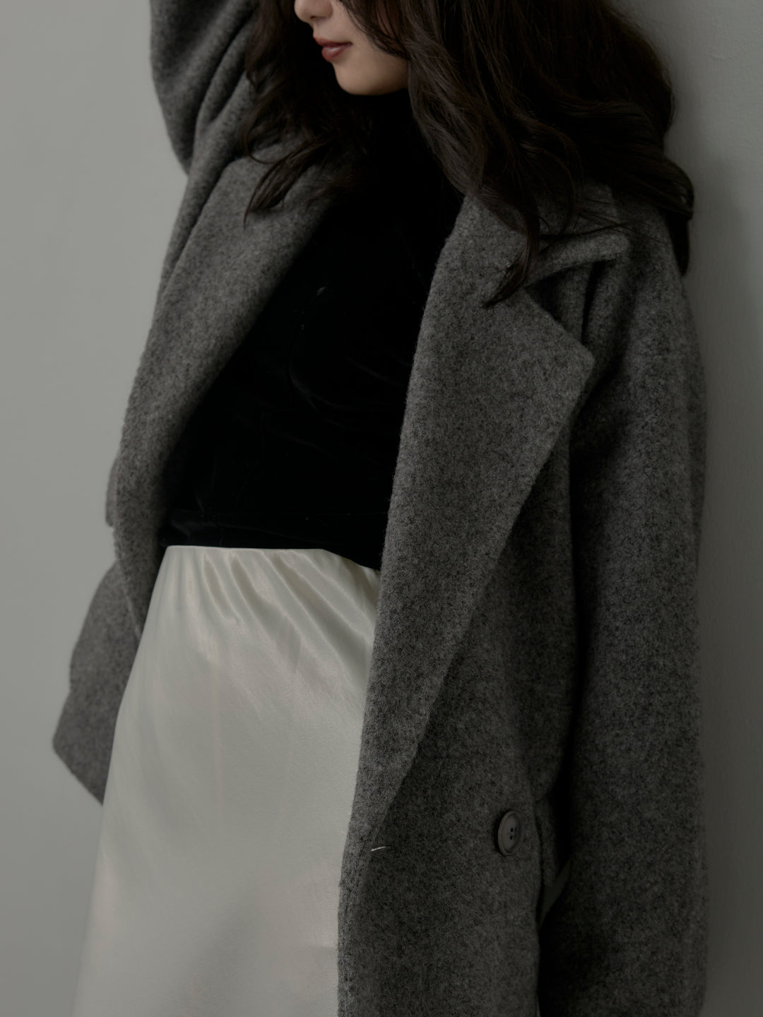 【SET】【Essential】オーバーサイズジャケットコート+ナローAラインサテンスカート(2set)