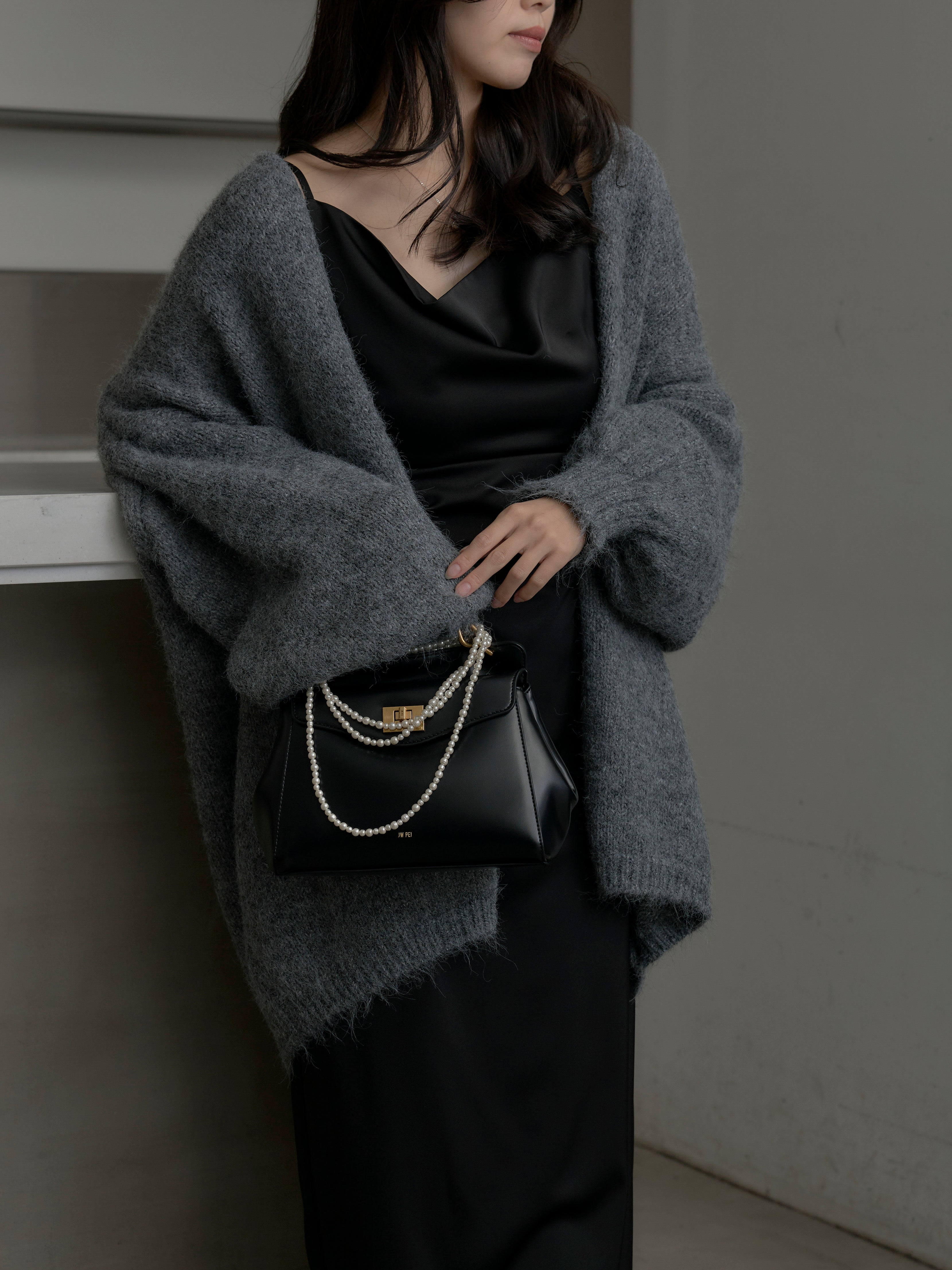 SET】モヘアライクオーバーニットカーディガン+【Essential】サテン