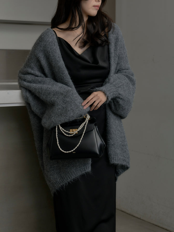 【SET】モヘアライクオーバーニットカーディガン+【Essential】サテンドレープキャミワンピ(2set)