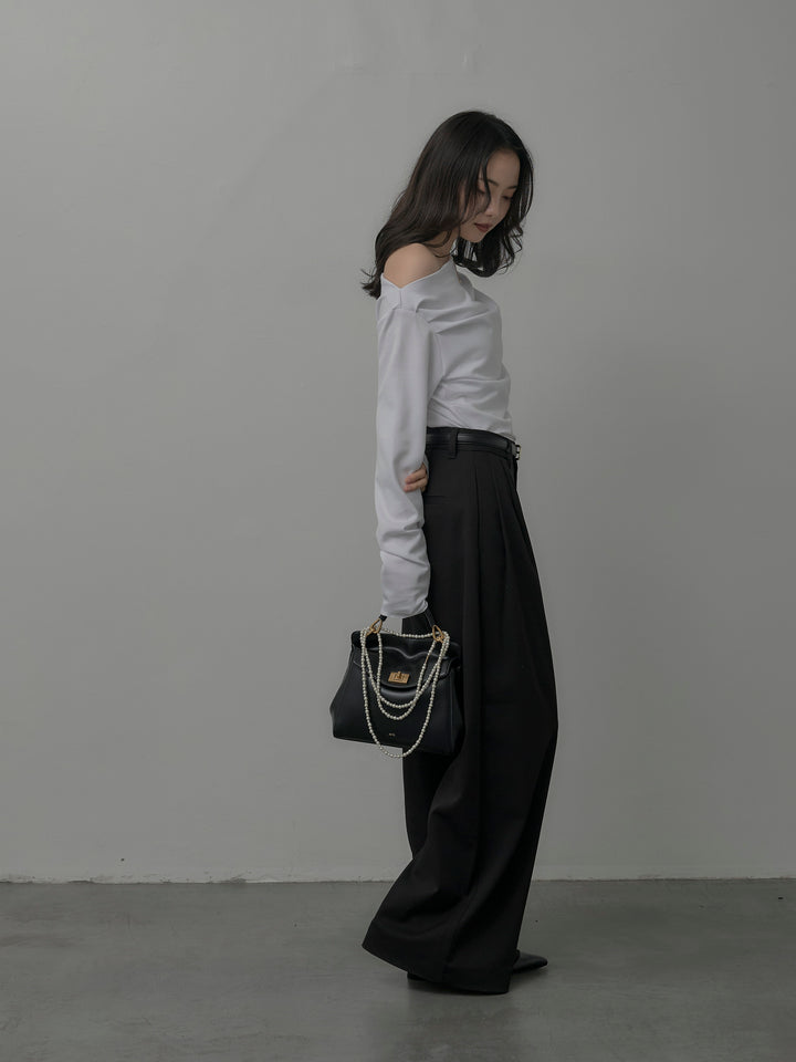 【SET】【Essential】2wayショルダードレープカットトップス+【Essential】３タックスラックス(2set)