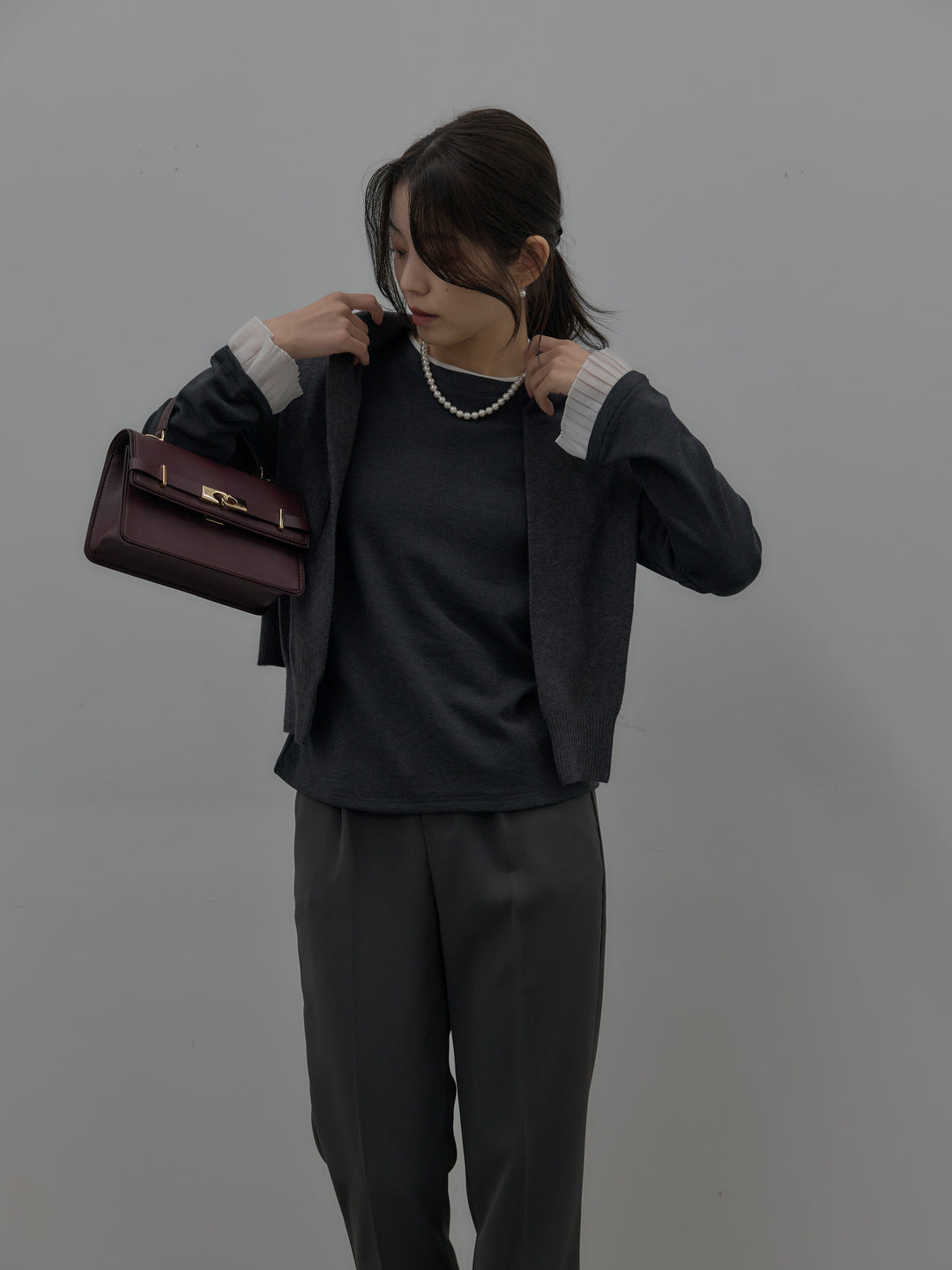 バイカラーデザインカフスストレッチトップス