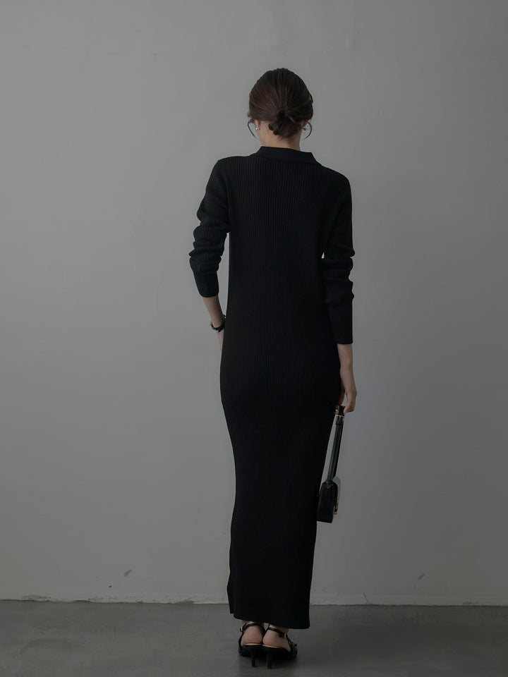 ポロ襟リブニットワンピース