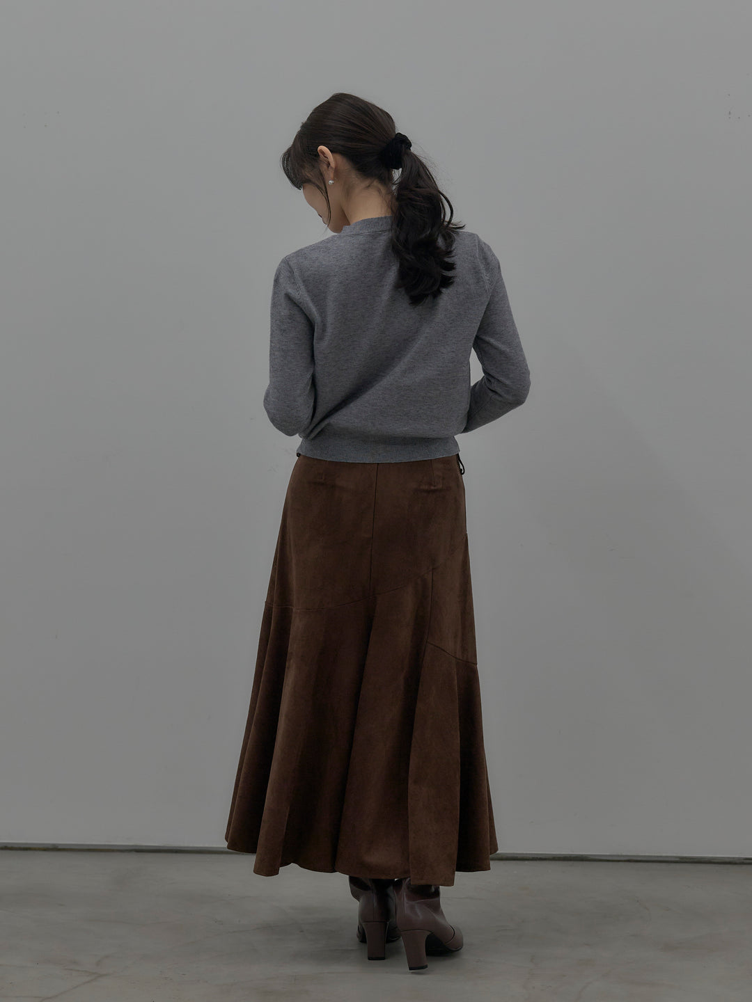 【SET】アーガイル柄ニットカーディガン+スウェードフレアスカート(2set)