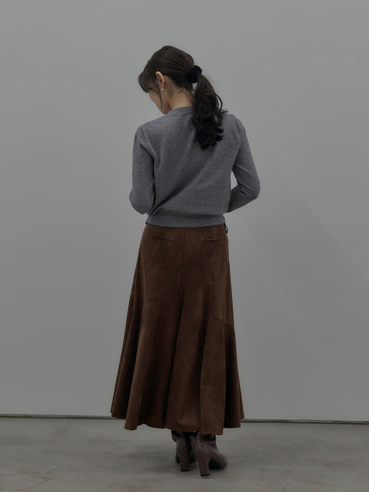 【SET】アーガイル柄ニットカーディガン+スウェードフレアスカート(2set)