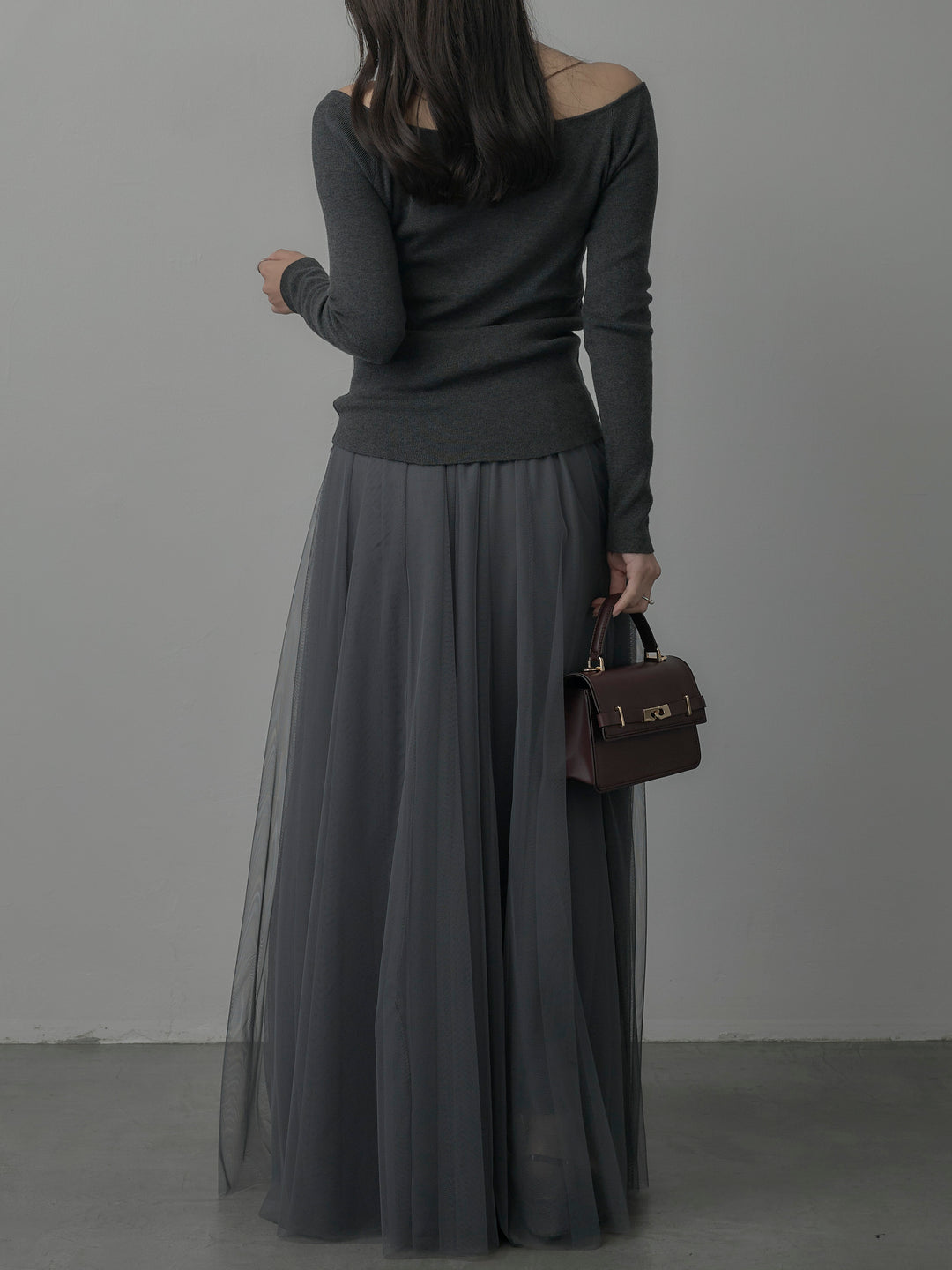 【SET】2wayリブニットポンチョトップス+ボリュームチュールスカート(2set)